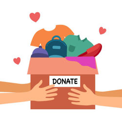 A box of donated clothing